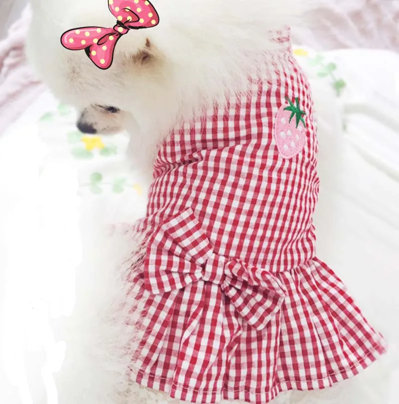 Платье с бантом для щенка Классическая клетчатая кружевная юбка принцессы