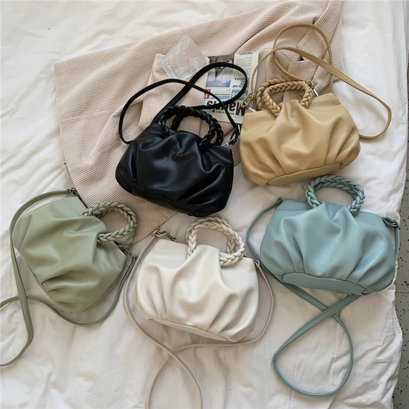 

Burminsa Trendy Ruched Small Women Handbags Unique Design Braided Handle Cute Basket Ladies Shoulder Crossbody Bags Summer 2021