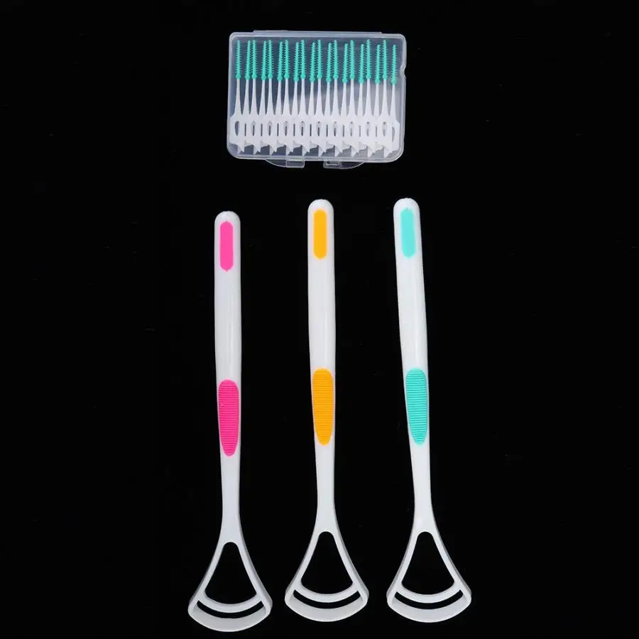 Скребок для языка с 20 шт. межзубных кистей набор ухода за полостью рта инструмент