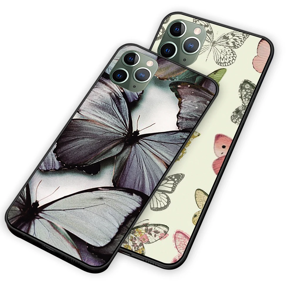 Цветные бабочки и цветы для iPhone 5 5S 6 6s 7 8 Plus X XS XR 11 Pro Max черный чехол ТПУ | Мобильные