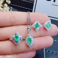 kjjeaxcmy boutique jewelry 925 sterling silver inlaid natural emerald ring necklace earring miss set support inspection