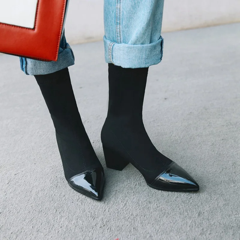 ASILETO большой размер 43 тянущиеся тканевые ботильоны заостренный носок молния