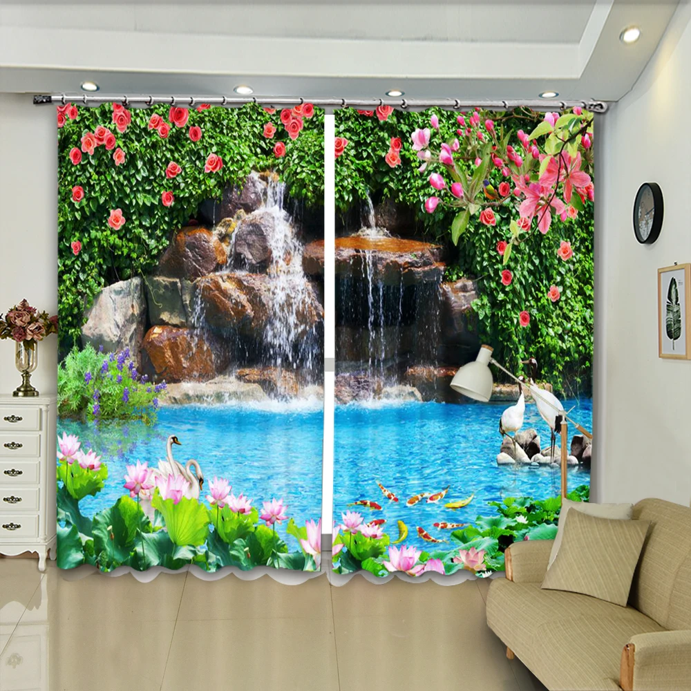 

Flowers And Animals With Water On Stone High-precision Blackout Curtains Dersonalized 3D Digital Printing Purtains DIY Photos