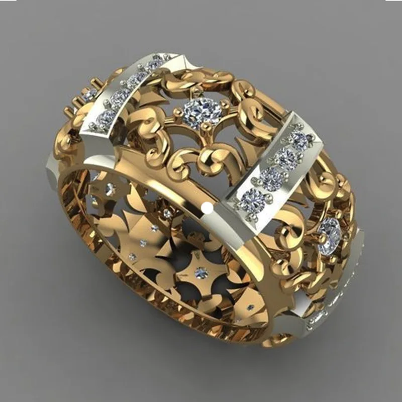Кольцо с кристаллами циркония женское свадебное ювелирное изделие из желтого