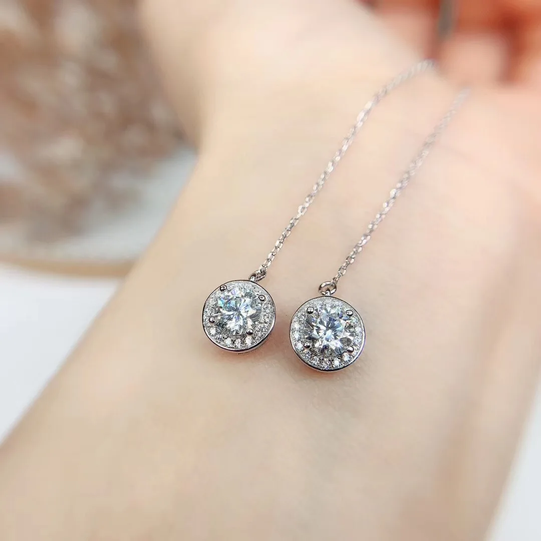 Poetry Of Jew Store Round Moissanite Cut Total 1.00ct Diamond Test Passed Moissanite Silver Earring Jewelry Girlfriend Gift