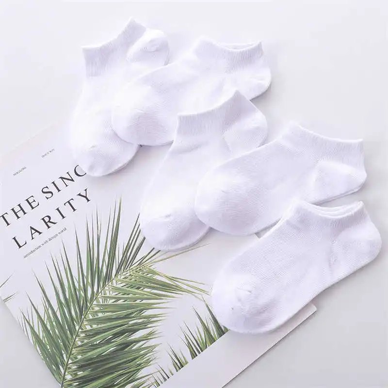 

Calcetines blancos de algodón para niños y niñas, calcetín liso de verano, de 1 a 12 años, 5 par/lote, Calcetines de corte bajo