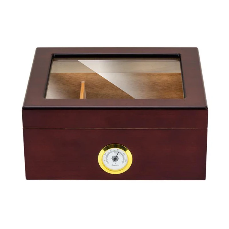 

LUBINSKI Genuine Cedar Wood & Glass Window Humidor Case Holder Box W/Humidifier Hygrometer Tobacco Smoking Tool For Cohiba