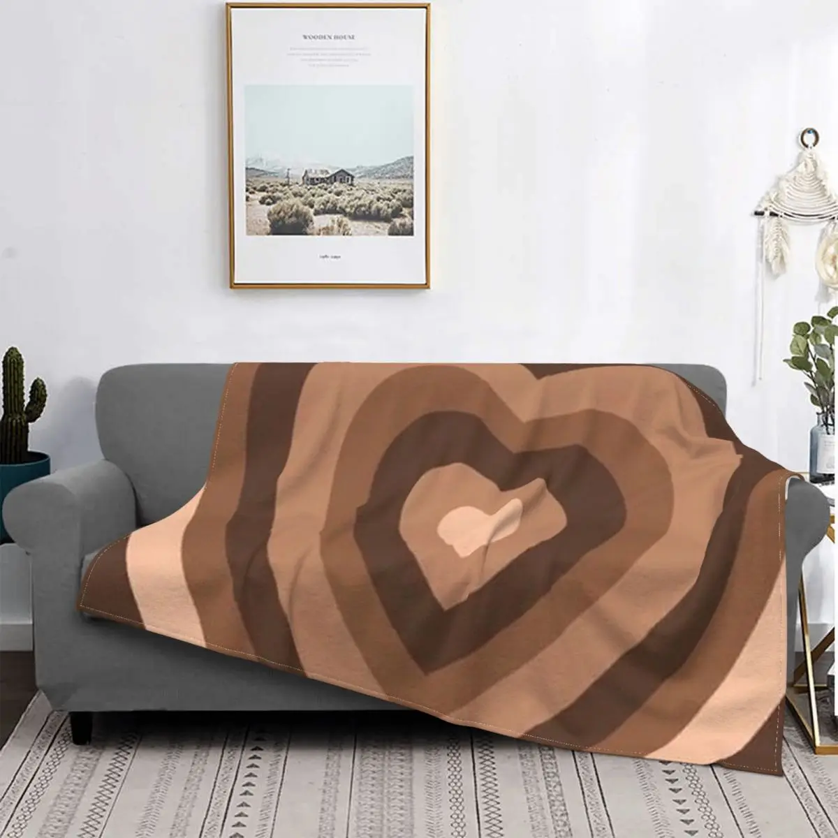 

Y2K-colcha a cuadros con forma de corazón para cama, manta de verano, color marrón