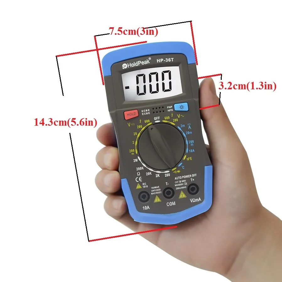 Holdpeak HP-36T Цифровой мультиметр переменного тока/постоянного тока Амперметр