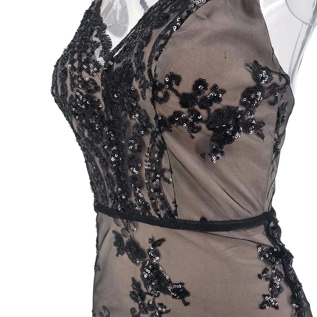 Женское сексуальное платье на бретельках с открытой спиной и блестками