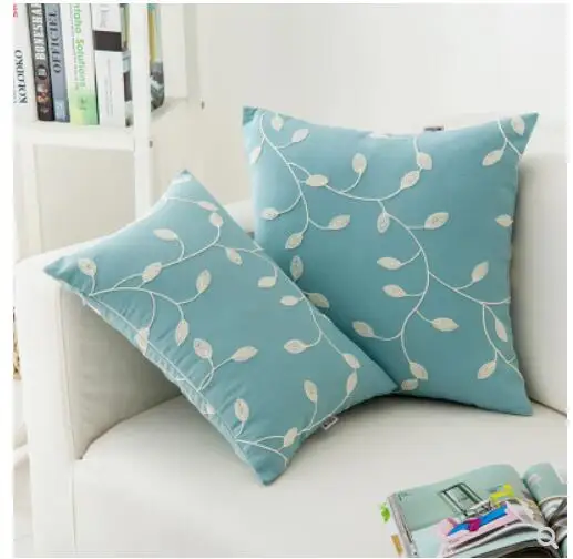 Наволочка с вышивкой в американском стиле хлопково Льняная Подушка синего цвета