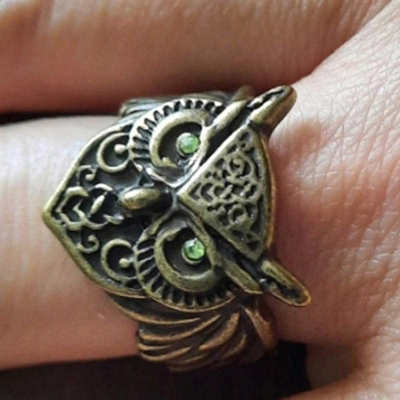

Vintage Silver Color Green Zircon Decoration Owl Finger Ring for Men Women Gothic Steampunk Personality Party Hip Hop Jewelry