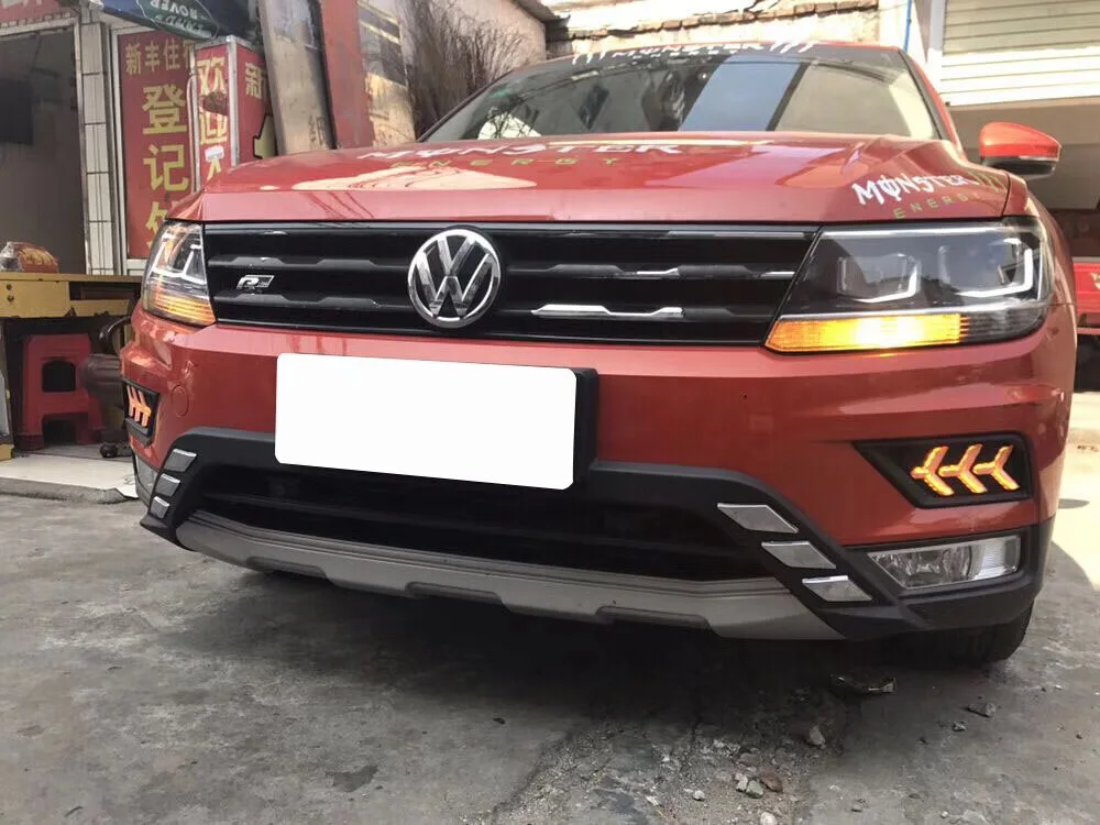 

Eosuns Led Drl Daytime Running Light + Yellow Turn Signal + Blue Night Light for Volkswagen Vw Tiguan l 2017 2018