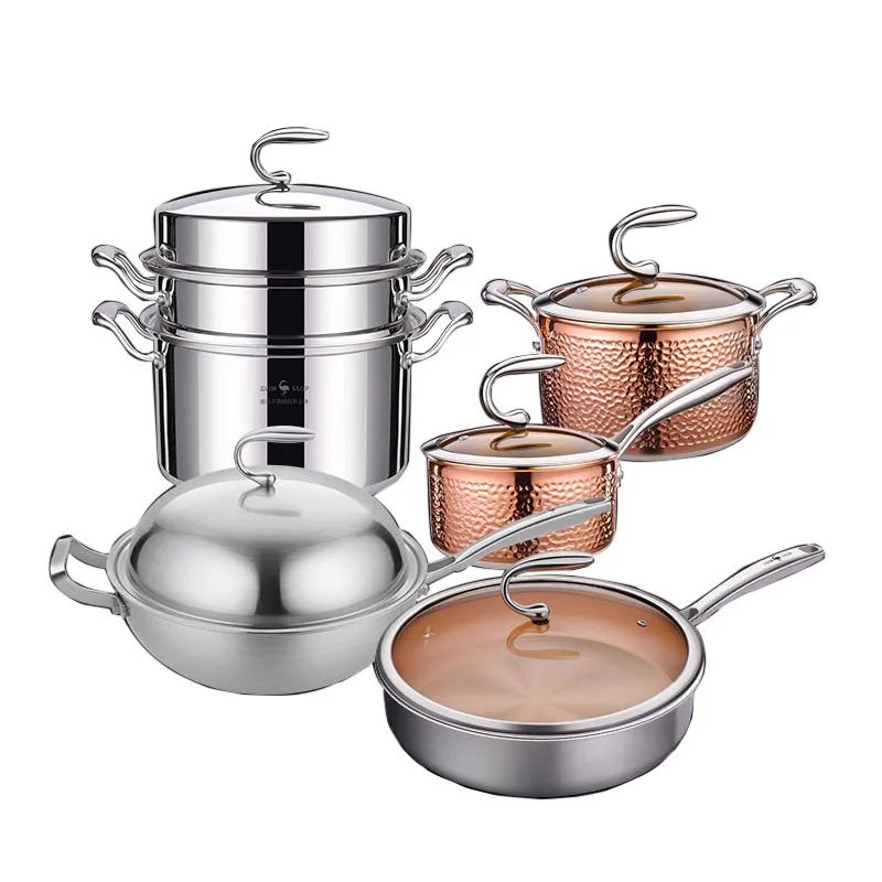 

316 Stainless Steel Pots For Cooking Uncoated Non Stick Frying Pan Kitchen 304 Soup Steamer Household Pot Cookware Sets