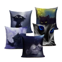 cute black cat decorative cushion cover 45x45cm cotton linen square throw pillow cover animal cushion decorative pillow cace