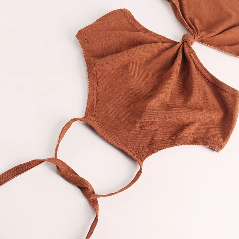 

2021 new sling knitting hanging neck high waist Tight Sexy open back summer beach skirt charming summer women's retro dress