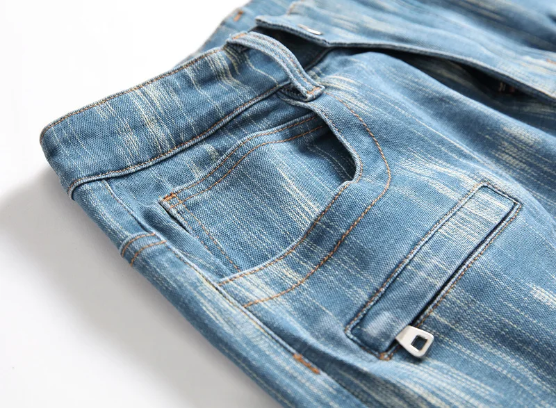 

Jeans Men European And American Style Pleated Pants Leg Motorcycle Jeans Men Large Size Cotton Skinny Casual Denim Pants