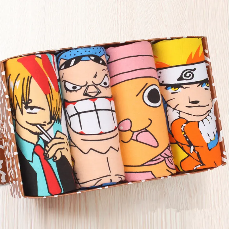 4 шт./лот аниме слитное нижнее белье Luffy трусы Гей Мультфильм Боксеры Шорты