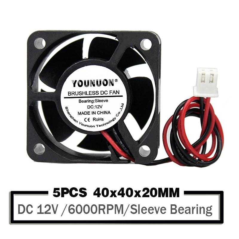 5pcs/lot YOUNUON DC 12V 2Pin 4020 40mm 40x40x20mm Micro Brushless Cooler Cooling Fan Fans