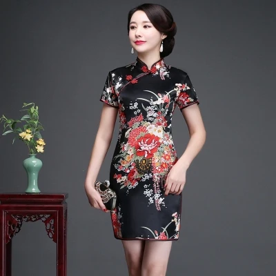 

Slim Cheongsam Women Retro Chinese Traditional Floral Print BN017 Japanese Harajuku Style Qipao Club Sexy Bodycon Party Dress