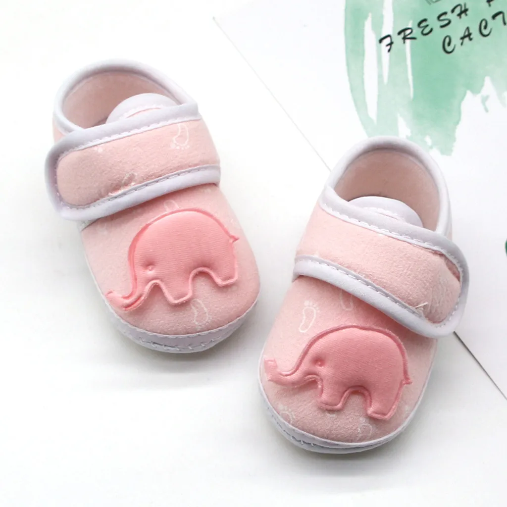 

Infant Newborn Baby Girls Boys Prewalker Printing Elephant Applique Single Shoes High Quality Soft Cotton Comfortable Shoes