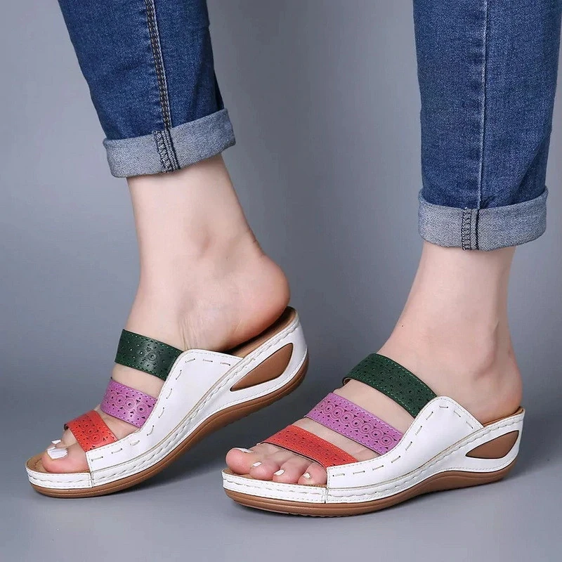 

Women's Wedge Sandals Slippers 2020 Summer Fashion Mix Colors Open Toe Casual Beach Sandals Comfortable Wedge Female Slides