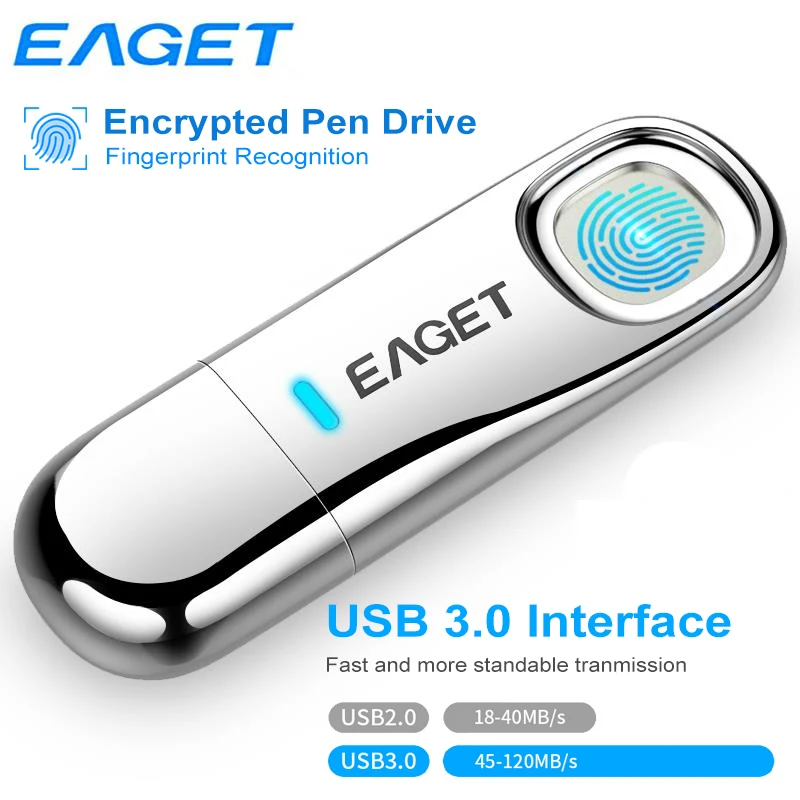 

Флэш-накопитель Eaget, USB флеш-накопитель с шифрованием, USB 3,0, с распознаванием отпечатков пальцев, флэш-накопитель 32 ГБ, 64 ГБ, USB флэш-накопитель...