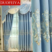 french window cotton linen embroidered cloth nordic style living room balcony finished curtain blue new mediterranean