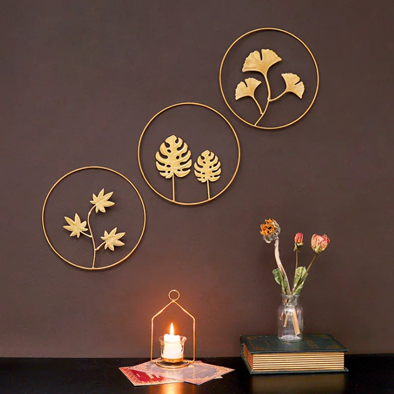 

Nordic Metal Iron Art Golden Maple Ginkgo Leaf Shape Wall Hanging Decoration Living Room Wall Pendant Ornaments Home Decoration