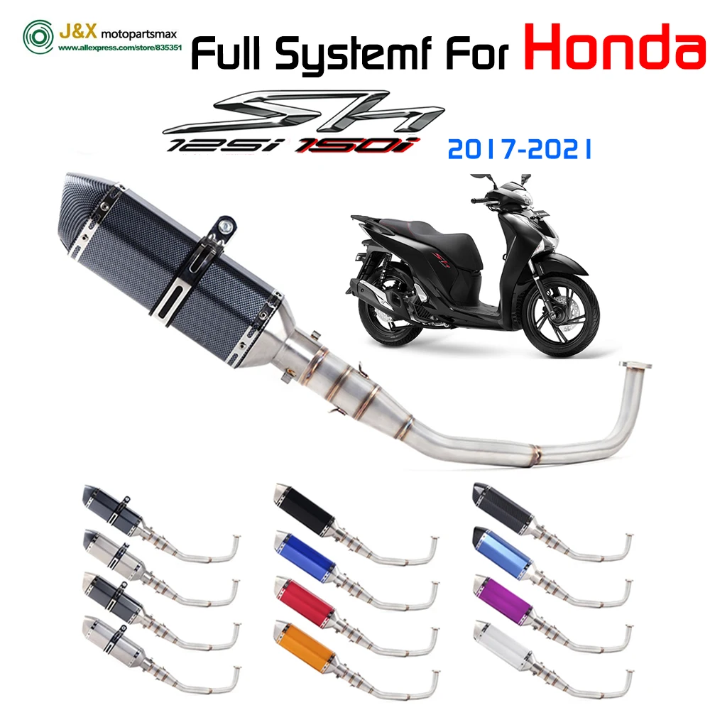 SH125 выхлопная полная система мотоцикла, модифицированный глушитель для передней средней звеньевой трубы для Honda SH150 SH150I Sh125i выхлопной трубы от 2017 до 2021 SH125 выхлопная полная система мотоцикла, модифицированный глушитель для передней средней звеньевой трубы для Honda SH150 SH150I Sh125i выхлопной трубы от 2017 до 2021