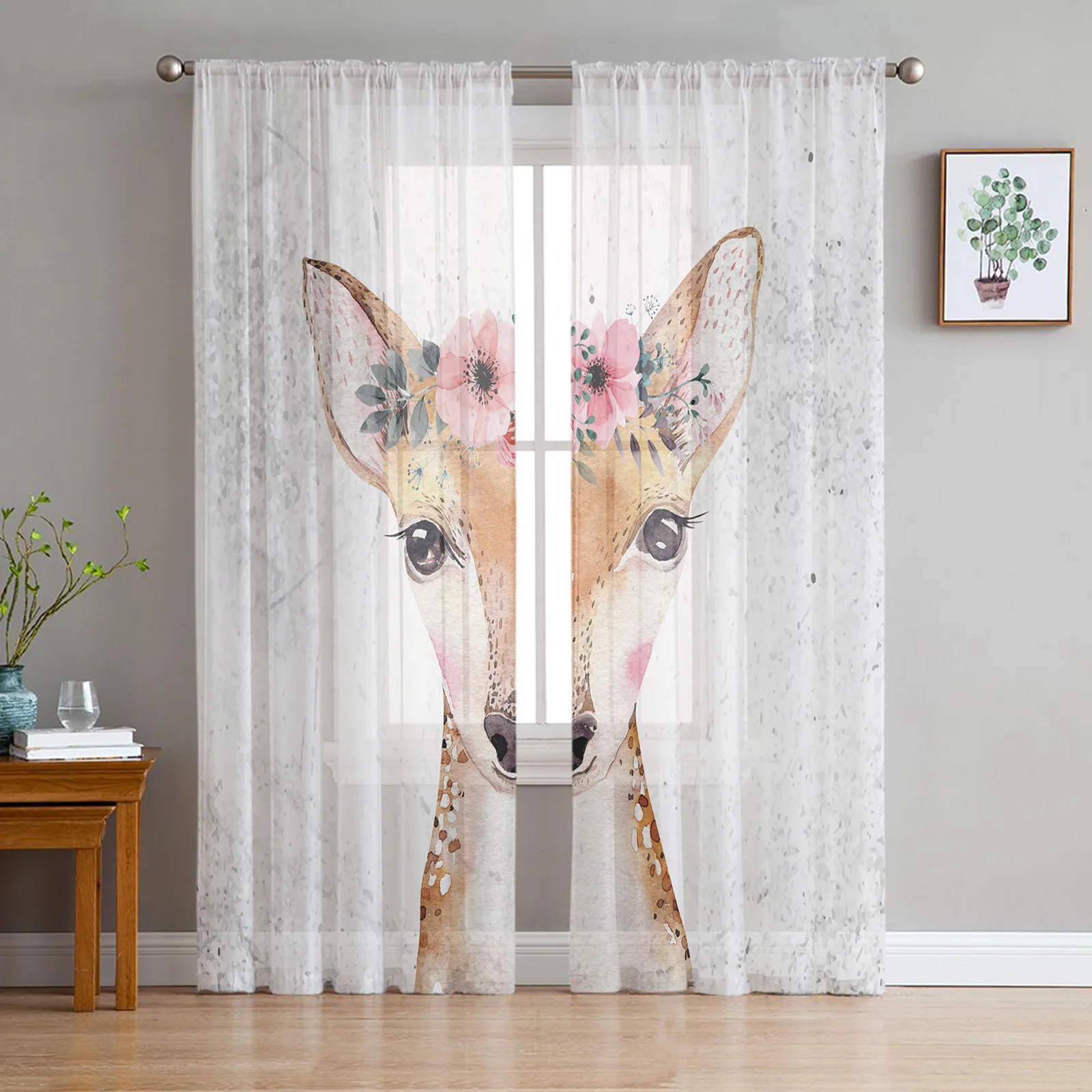 

С изображением "Олень" акварельными красками цветами шторы с животными для Гостиная Спальня прозрачный тюль, шторы для окон, отвесные занав...