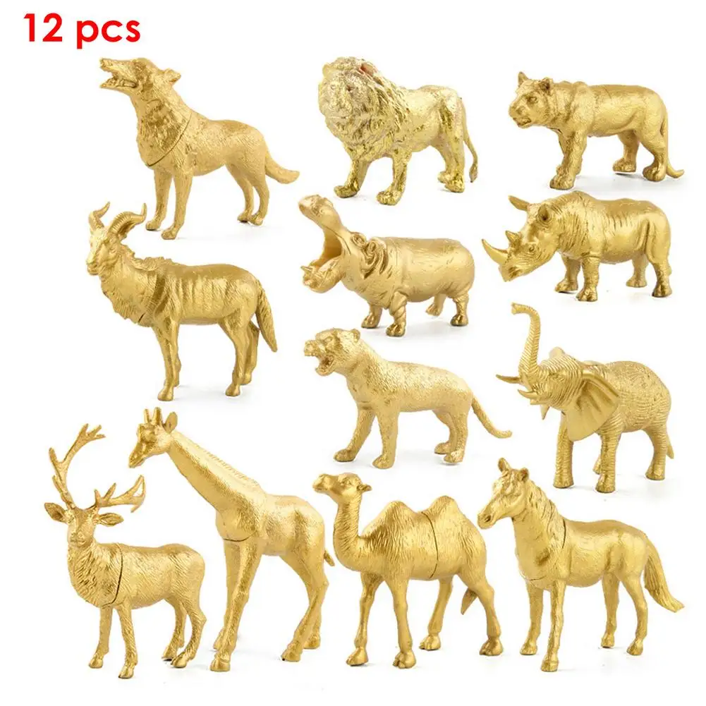 

10/12pcs PVC Wild Animals Figures Simulation Model Figurine Statue Golden Educational Forest Toys For Child's Birthday Gift