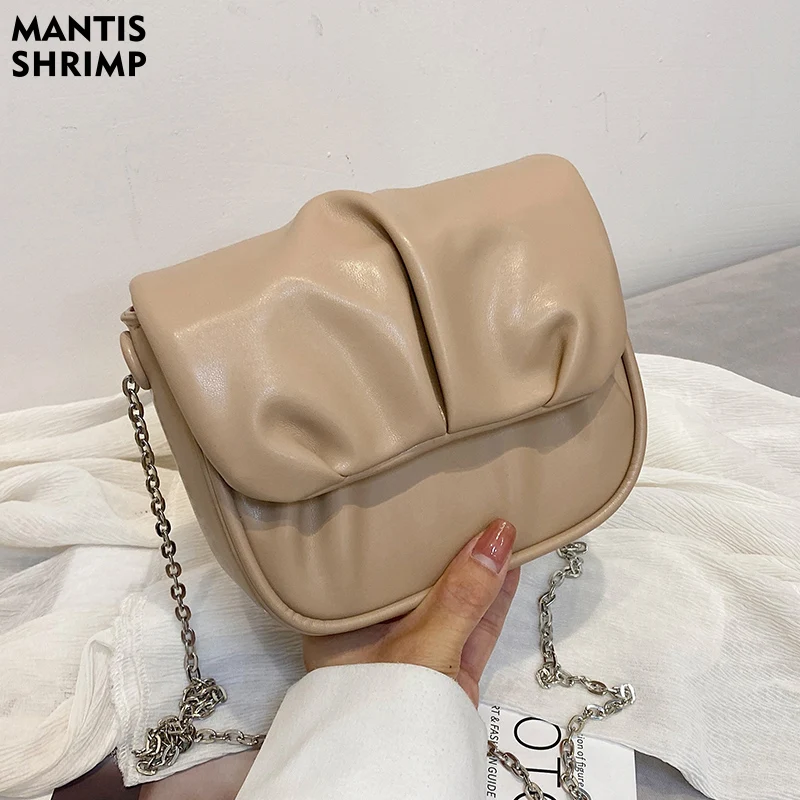 

2021 New PU Leather Shoulder Bag Retro Women Flap Elegant Lady Handbags Trendy Pure Color Messenger Bags Chains Crossbody Bags