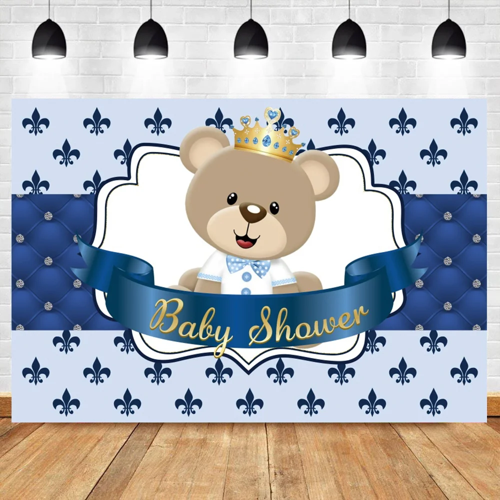 

Laeacco детский душ фото фон мультфильм медведь синий изголовье текстуры персонализированный новорожденный фотография Фон Фотостудия