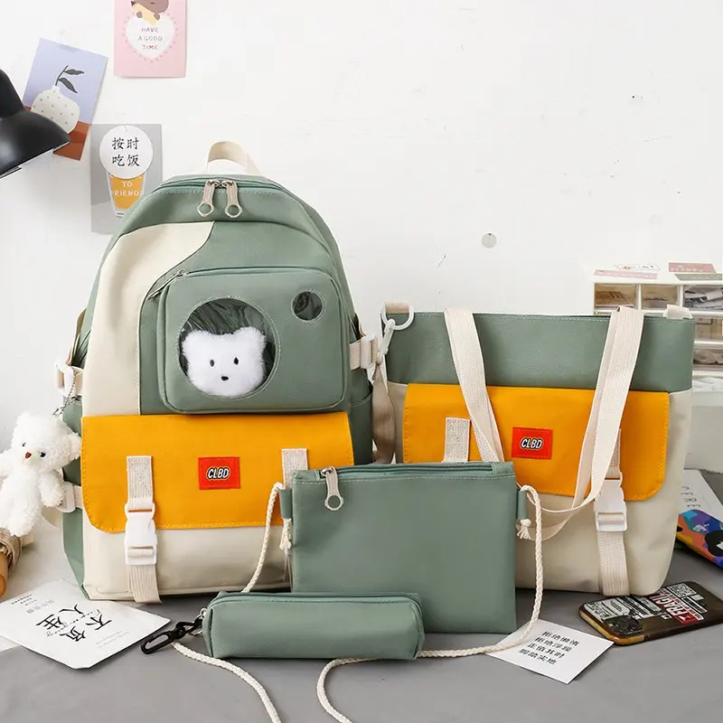 4 pcs sets canvas Schoolbags For Teenage Girls Female Children Shoulder Bags New Trend Female Backpack Fashion Women Backpack