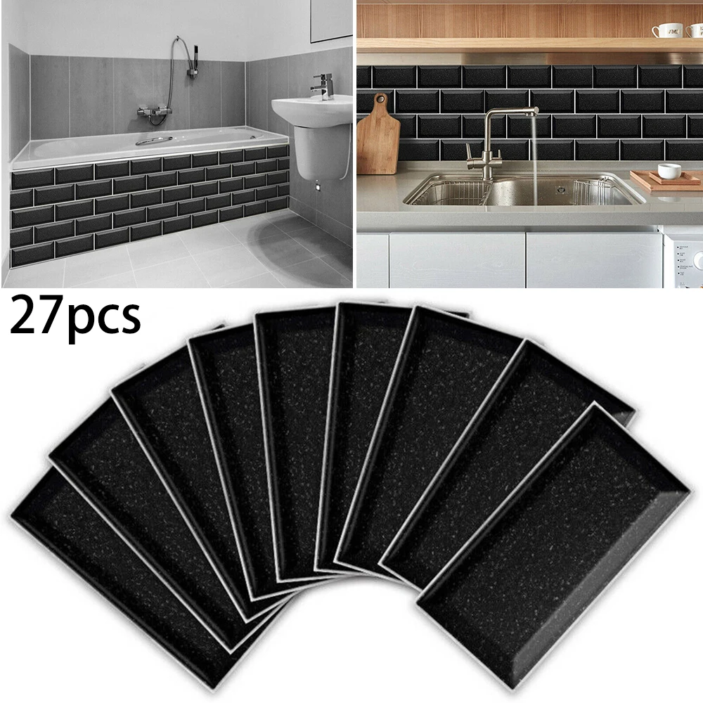 

27pcs Black Unbran Brick Self-adhesiv E Bathoom Kitchen Wall Tile Stair Sticker