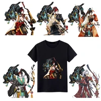 boys t shirt personality printing heat transfer anime game onmyoji character stripes iron on patches for clothes
