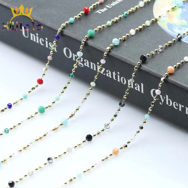 1 метр ручная работа Золотая проволока завернутая Розария цепь граненый камень