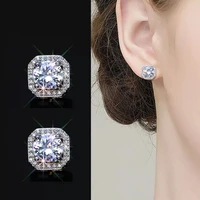 luxury female crystal zircon stone stud earrings silver color geometric square zircon earrings fashion banquet party wedding jew