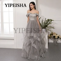 sweetheart off the shoulder tiered evening dress backless ruched tulle simple prom party gown robes de soir%c3%a9e vestidos de fiesta