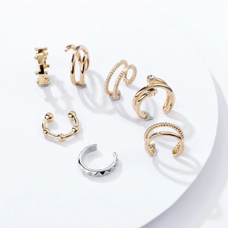 

Gold Silver Color Metal Punk Small Ear Cuffs Clip Earrings No Hole Geometric Earcuff Without Piercing Ear Rings Party Jewelry