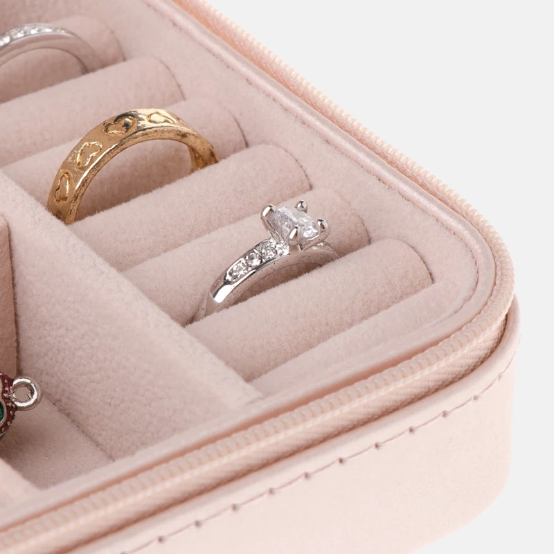 

Small Size Jewelry Organizer Display Travel Jewelry Case Boxes Portable Cosmetic Zipper Leather Storage Jewelry Box Drawers