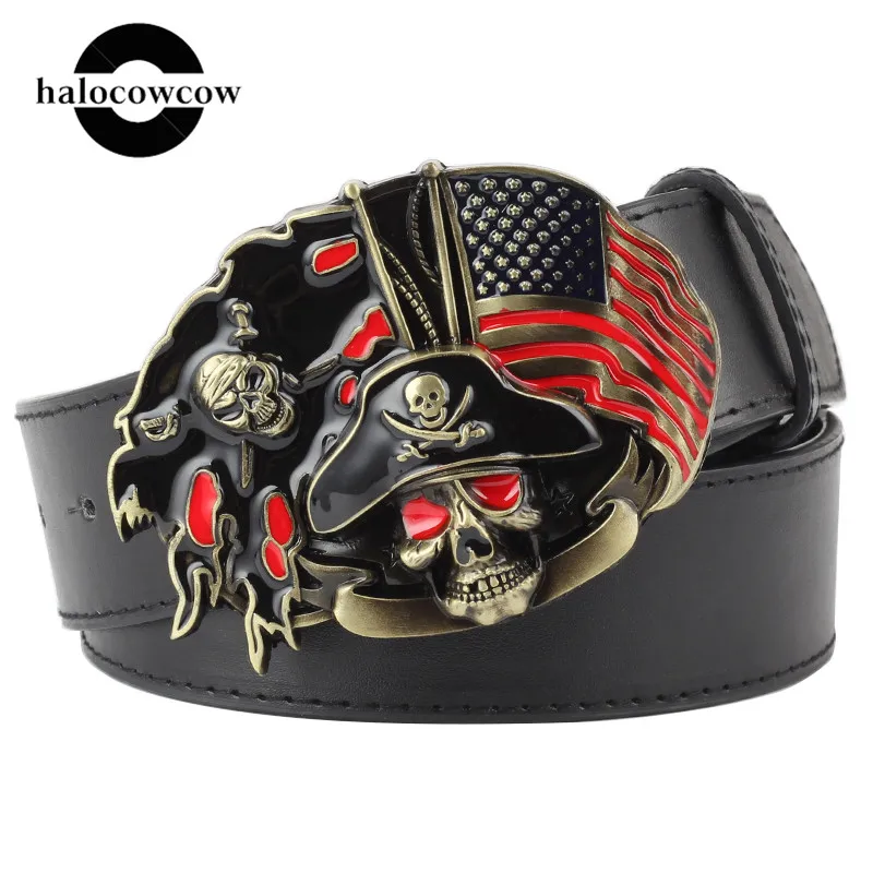 Ремень в стиле панк с золотым черепом и пряжкой для мужчин ремень черепами из