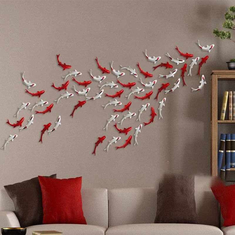 Home Wall Hanging Resin Lotus Leaf Fish Model Crafts Decoration Background Mural Ornaments Livingroom Wedding Sticker |