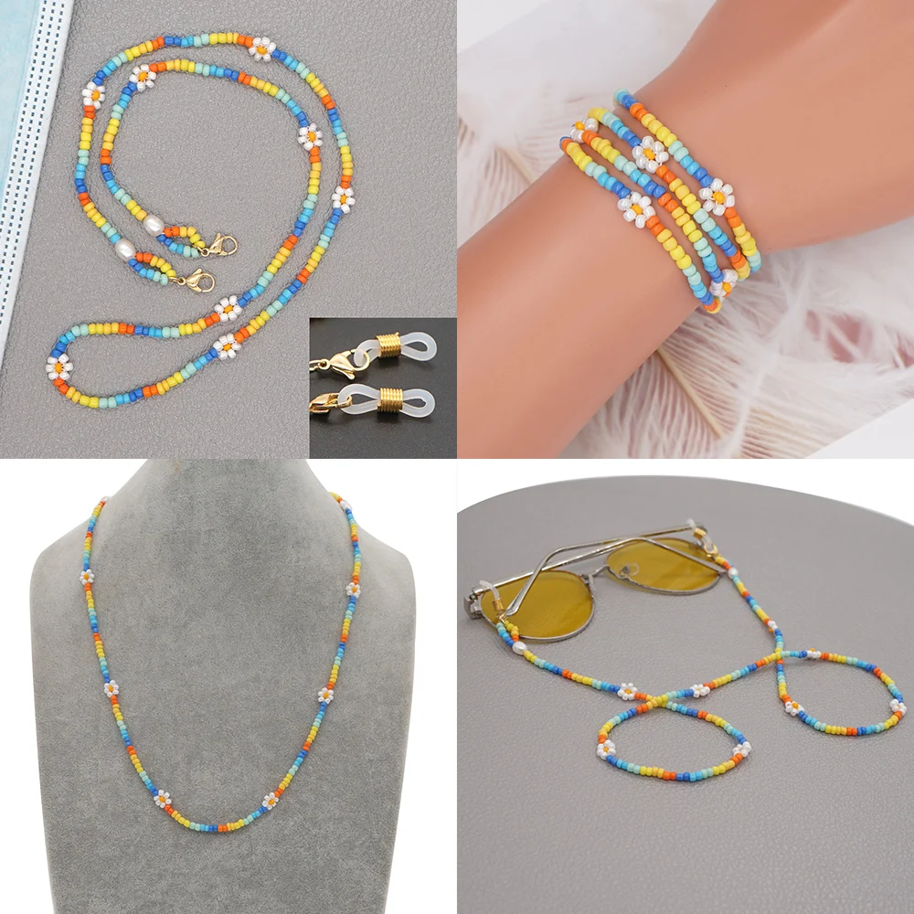 

Shinus Boho Glasses Chain Holder Daisy Flowers Necklace Women Beaded Chain for Mask Sunglasses Chains Lanyard Straps Jewelr