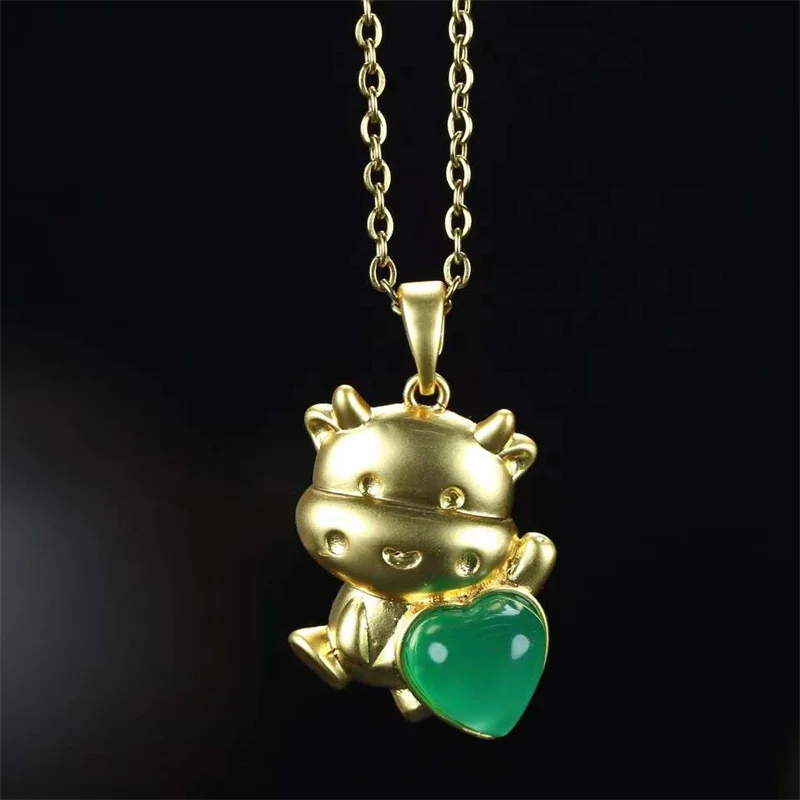 

Лидер продаж, натуральное резьбовое золотое ожерелье ручной работы с инкрустацией 24-каратным нефритом И зодиаком, подвеска, модные ювелирные изделия для мужчин и женщин, подарки на удачу