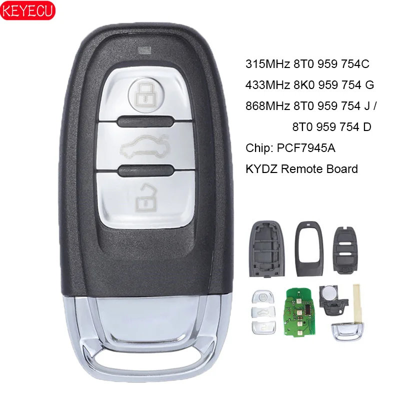 KEYECU KYDZ умный дистанционный ключ 315 МГц 8T0 959 754C 433 8K0 754 G 868 J / 8T0959754D для Audi A4 A5 Q5 08