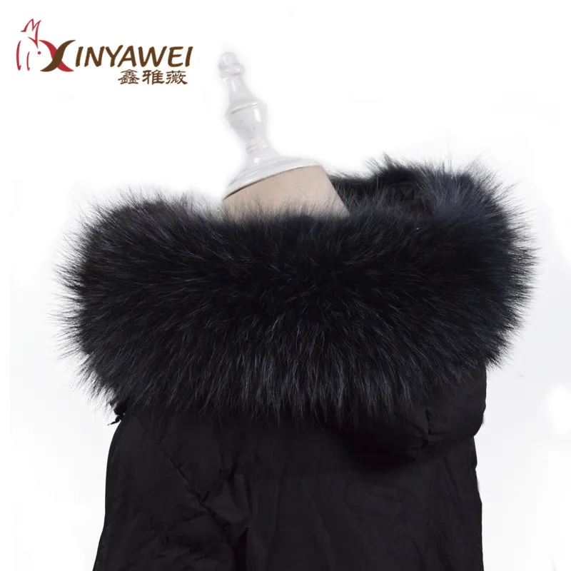 

100% Leather Fur Collar For Parkas Coat Natural Raccoon Scarf Luxury Ladies Large Size Fur Scarf Men's Scarf.