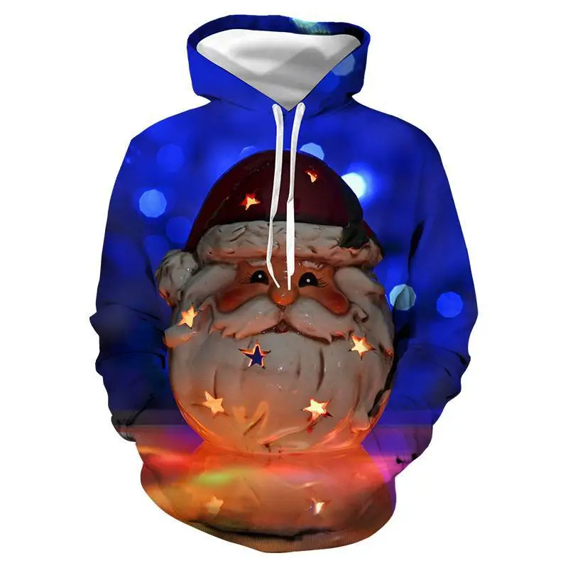 Осенне зимняя новая толстовка с капюшоном принтом Санта Клауса в европейском и