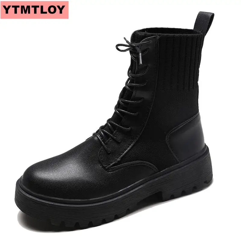 Кожаные женские Ботинки Martin модная зимняя теплая обувь мотоциклетные ботинки на